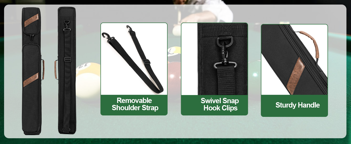 Чохол для більярдної кия (до 2 частин) з ручкою та регульованим плечовим ременем, чорний. Підходить для зберігання більярдних київ та аксесуарів.