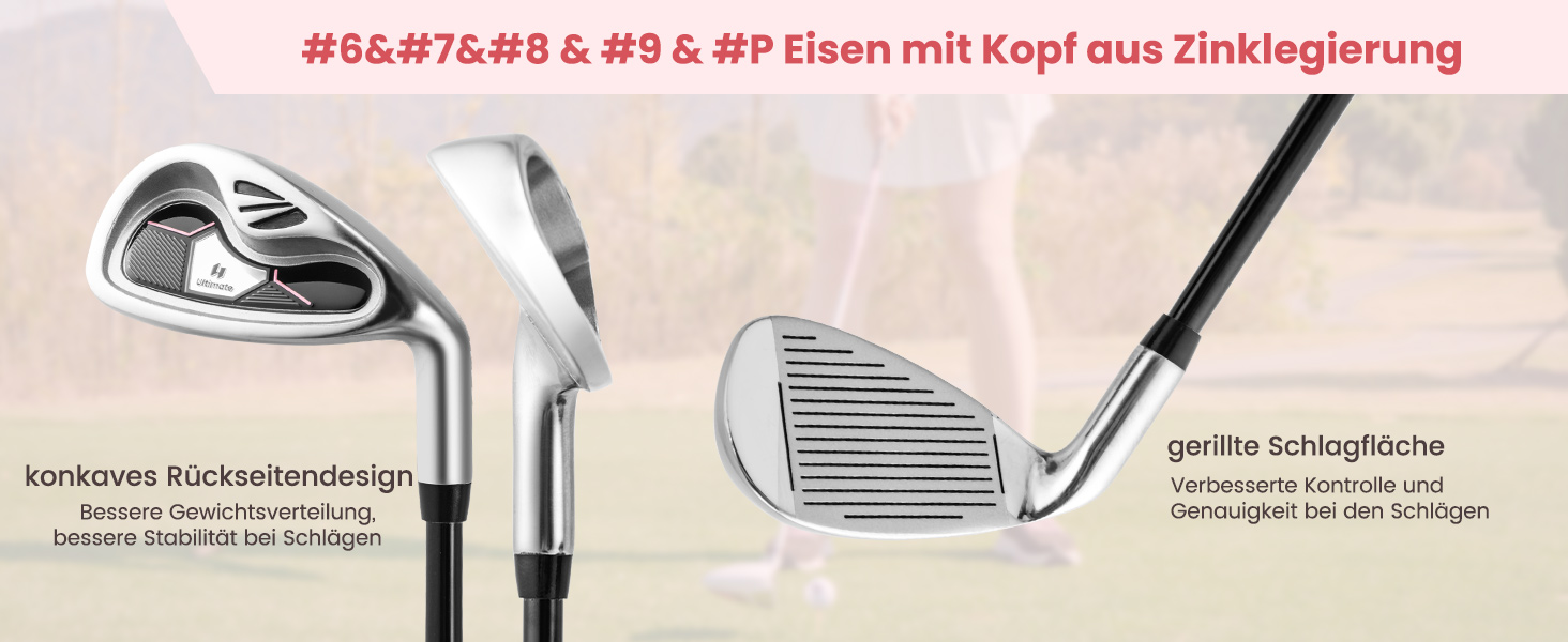 Комплект жіночих гольф-клуів COSTWAY, 9-ти частинний, для правшів з чохлом від дощу, включає драйвер, фейрвей, гібрид, залізи та паттер (чорний)