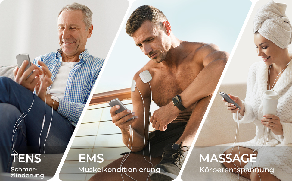 Пристрій TENS EMS AUVON: 2 канали, 24 режими, 12 електродів для зняття болю та масажу спини та шиї