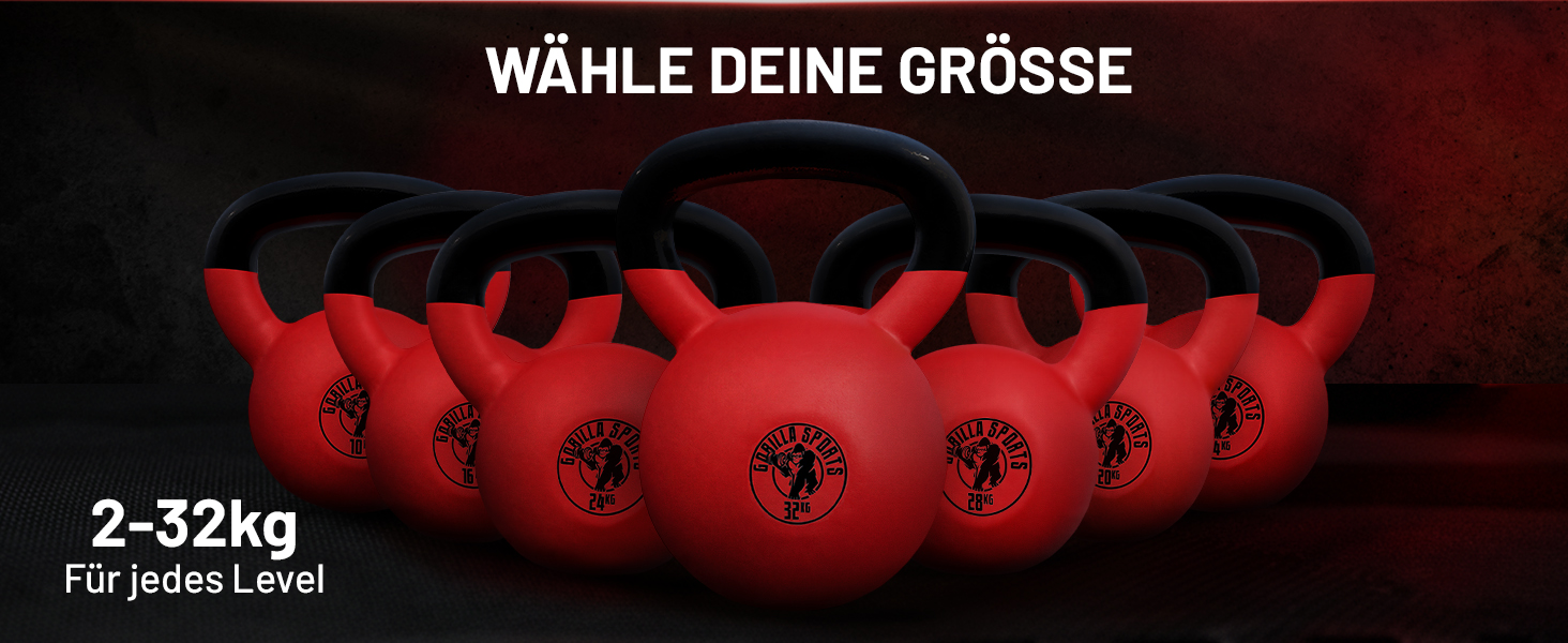 Гіря GORILLA SPORTS® 2-32 кг - Чавунна з неопреновим покриттям для фітнесу та силових тренувань