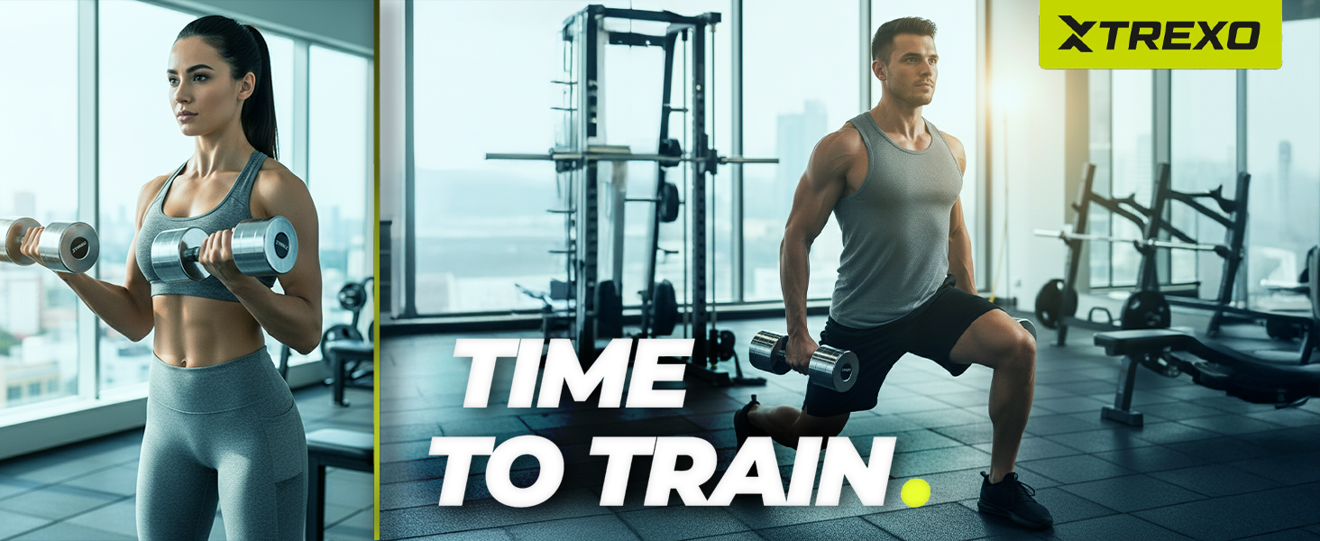 Набір гантелей XTREXO 2 шт. (2.5-12 кг) з хромованою поверхнею, сталеві, з неслизьким грифом – для силових тренувань вдома та у спортзалі