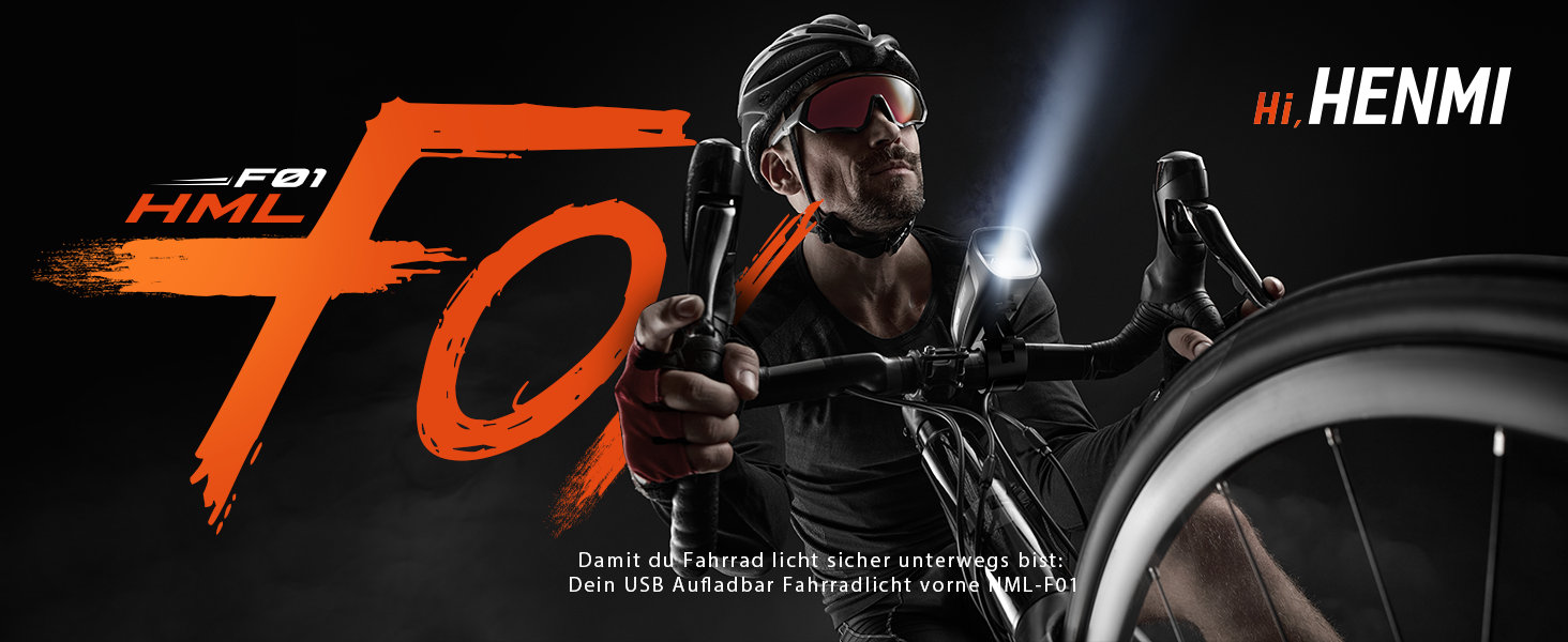 LED фара для велосипеда Henmi, StVZO сертифікована, USB зарядка, 2 режими освітлення, IPX5 водонепроникність, 100 люкс