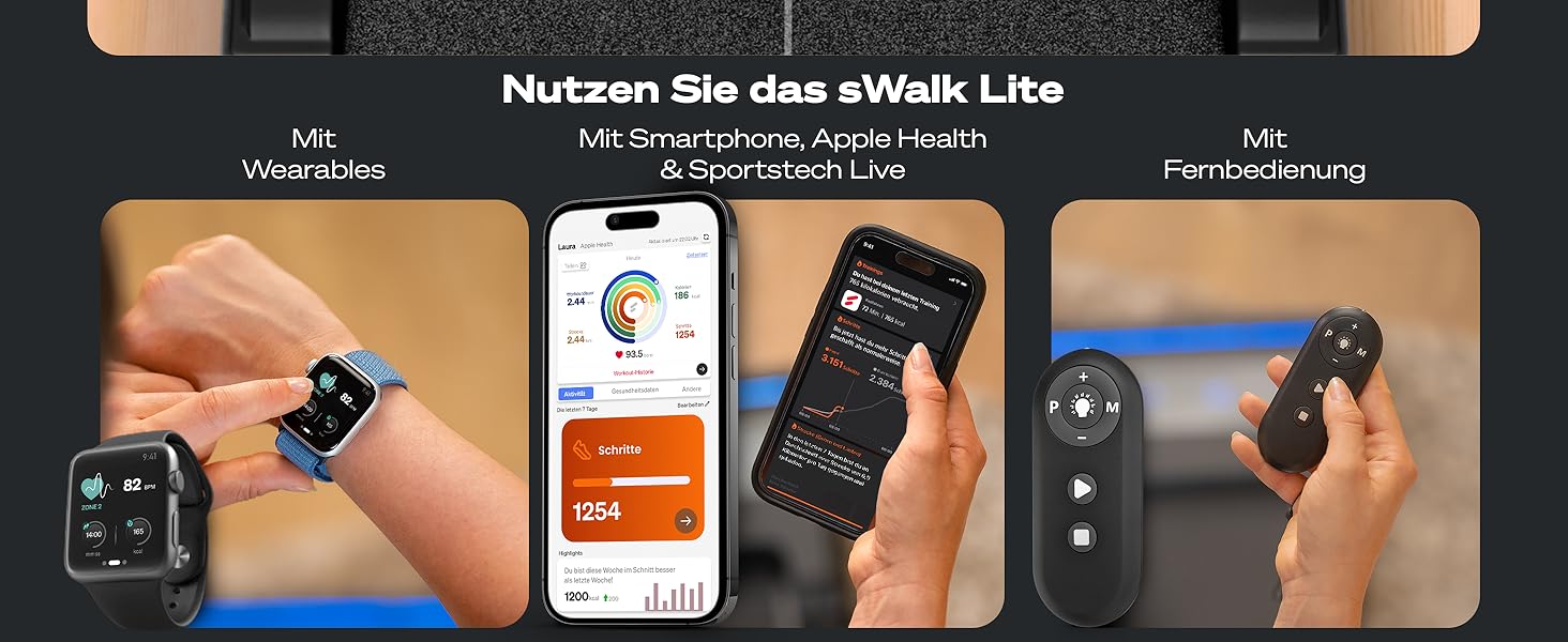 Біговий доріжка Sportstech Walking Pad для дому та офісу, компактний, тихий, з LED-дисплеєм, керування від пульта, сумісний з додатком, sWalk Lite/Lite Plus (чорний)