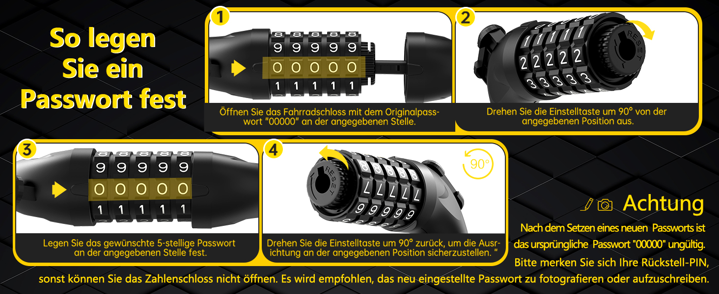 Замки для велосипеда з кодом 12 мм/120 см, антикрадійний трос, 5-значний код, вологостійкий, для велосипеда, електровелосипеда, дитячої коляски, драбини (чорний)