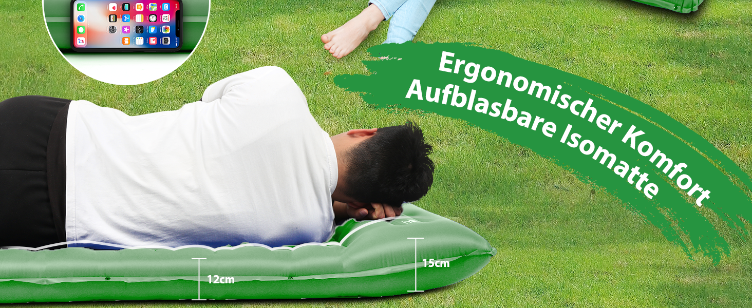 Каремат самонадувний HiiPeak Isomatte 12 см, зелений. Легкий, компактний, з інтегрованими подушками. Ідеальний для кемпінгу та відпочинку на природі.