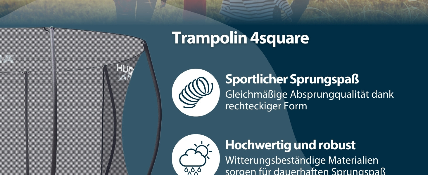 Батут HUDORA 4square 244x366/215x305 см - великий прямокутний для активного відпочинку, до 120 кг, сімейний, висока пружність, якісний