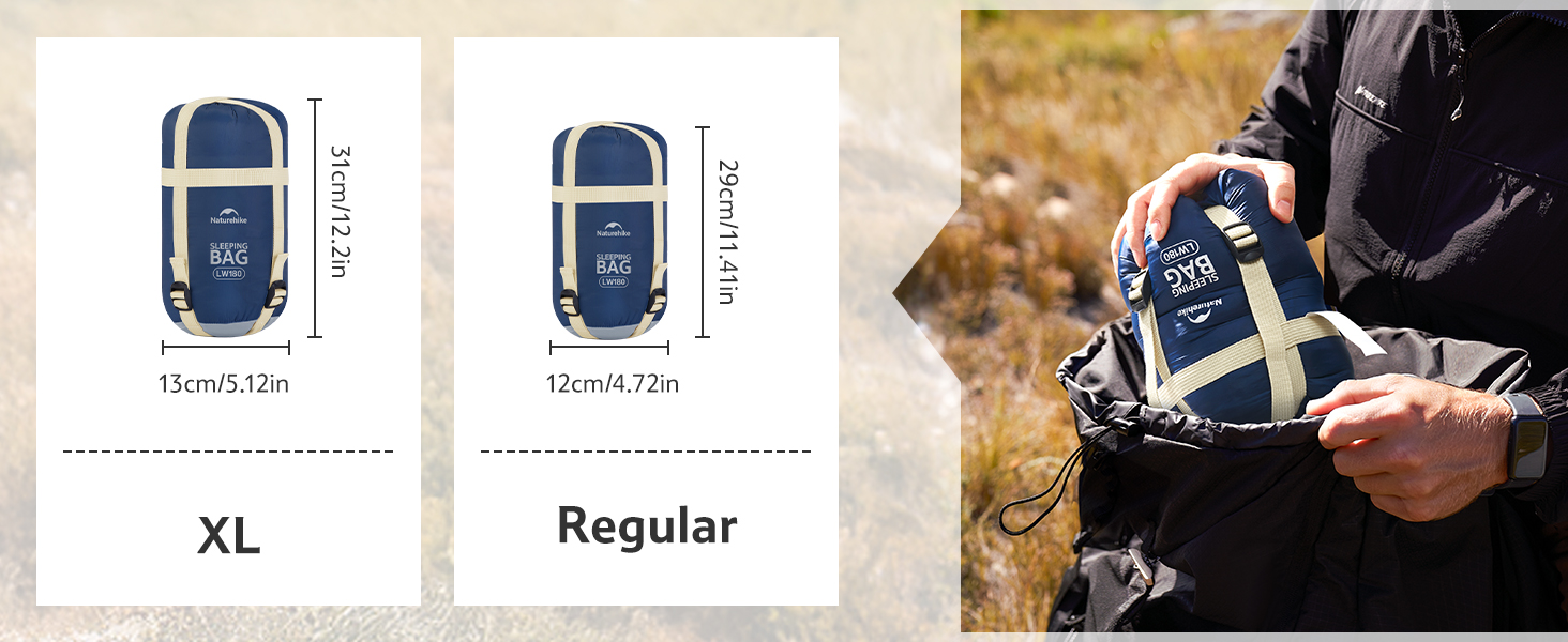 Спальний мішок Naturehike Ultraleicht – ультралегкий, 680/760g, для 3 сезонів, 190x75/205x85cm, для походів, рюкзаків, кемпінгу, комфортна температура 15°C (Димно-синій/Світло-синій)