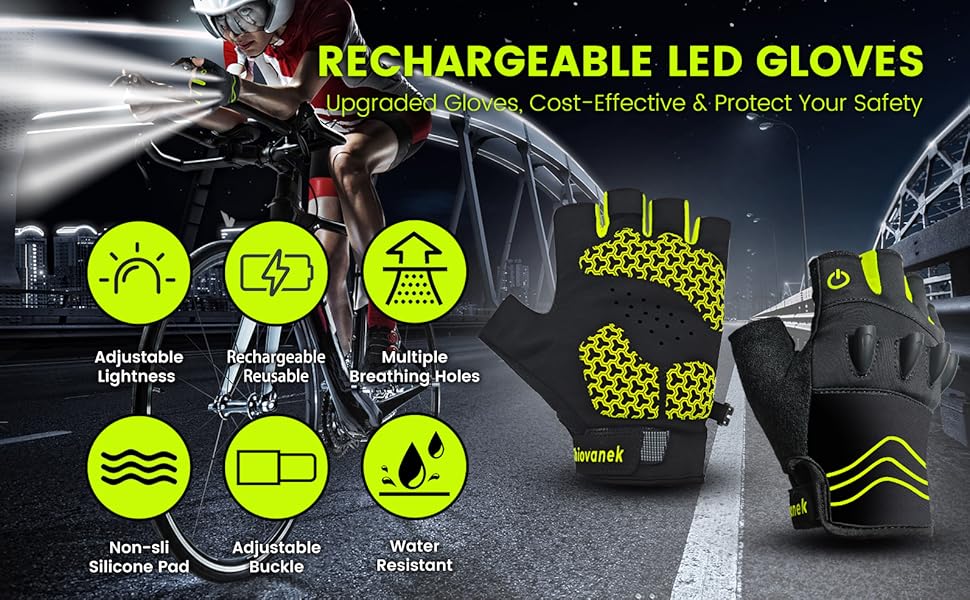 Рукавички велосипедні з LED-ліхтариками, акумуляторні, 4 світлодіоди, для бігу, риболовлі, їзди верхи, ремонту вночі, чоловічі, подарунок