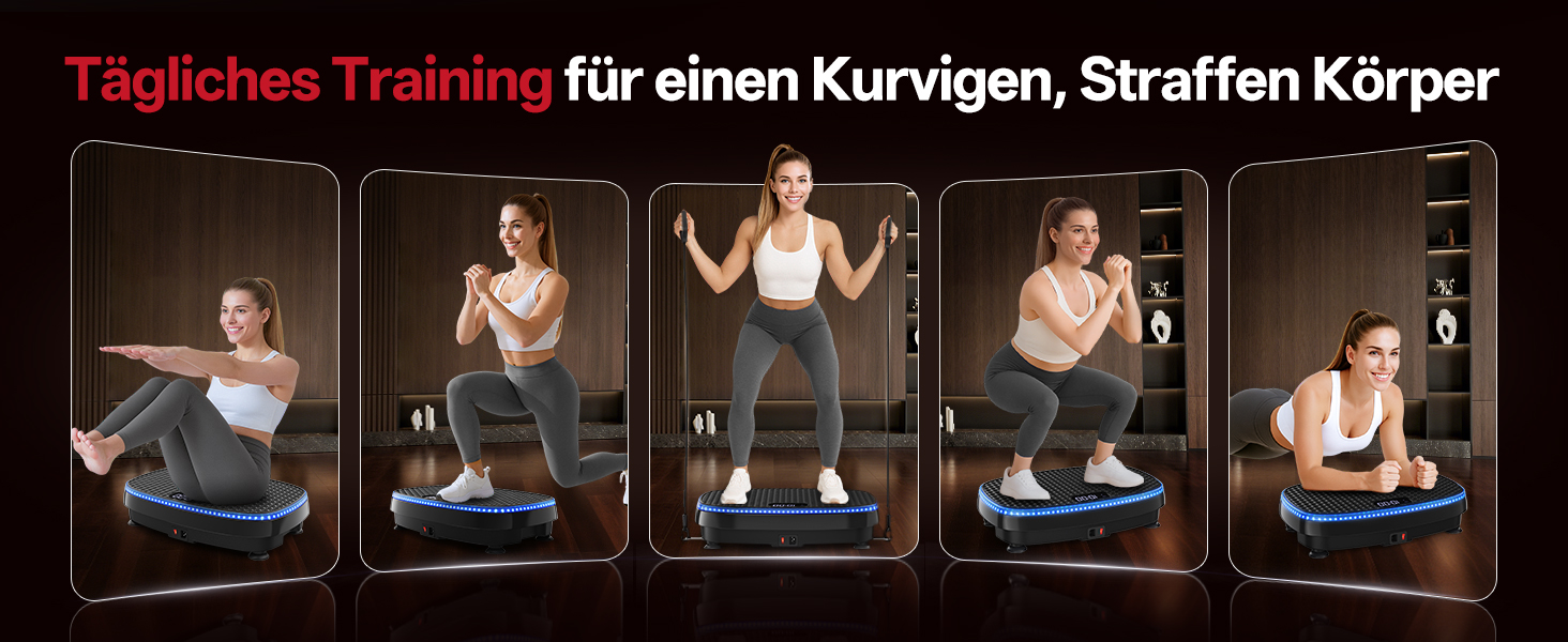 Віброплатформа JOROTO JV50/JV60 з 3 моторами, 4D вібрація, Bluetooth, LED-підсвітка для дому, до 158 кг, 10 режимів та 120 рівнів