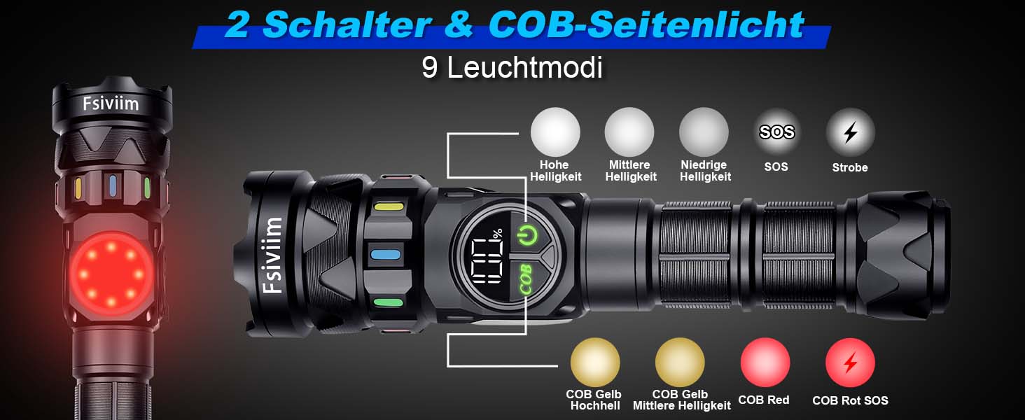 Ліхтарик LED акумуляторний 1000000 люмен 7000mAh Zoom, 9 режимів, тепле світло, матовий чорний