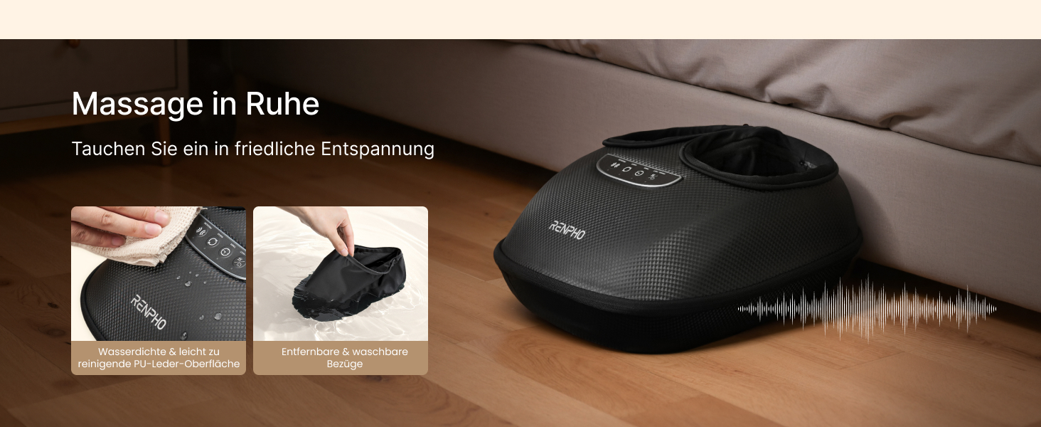 Масажер для ніг RENPHO з підігрівом, 3 режими та рівні компресії повітрям, Shiatsu масаж для всієї стопи при п'ятковому фасціїті, PU-шкіра, подарунок на Різдво для жінок та чоловіків, розмір до 47, чорний