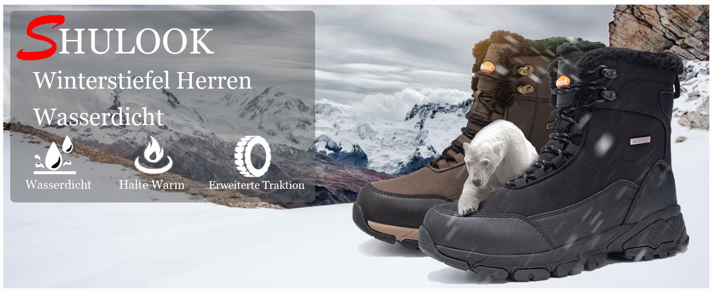Чоботи зимові чоловічі SHULOOK Водонепроникні, теплі, зимові черевики, чоботи для снігу, трекінгові, туристичні, для роботи, кемпінгу, 44 EU, чорні