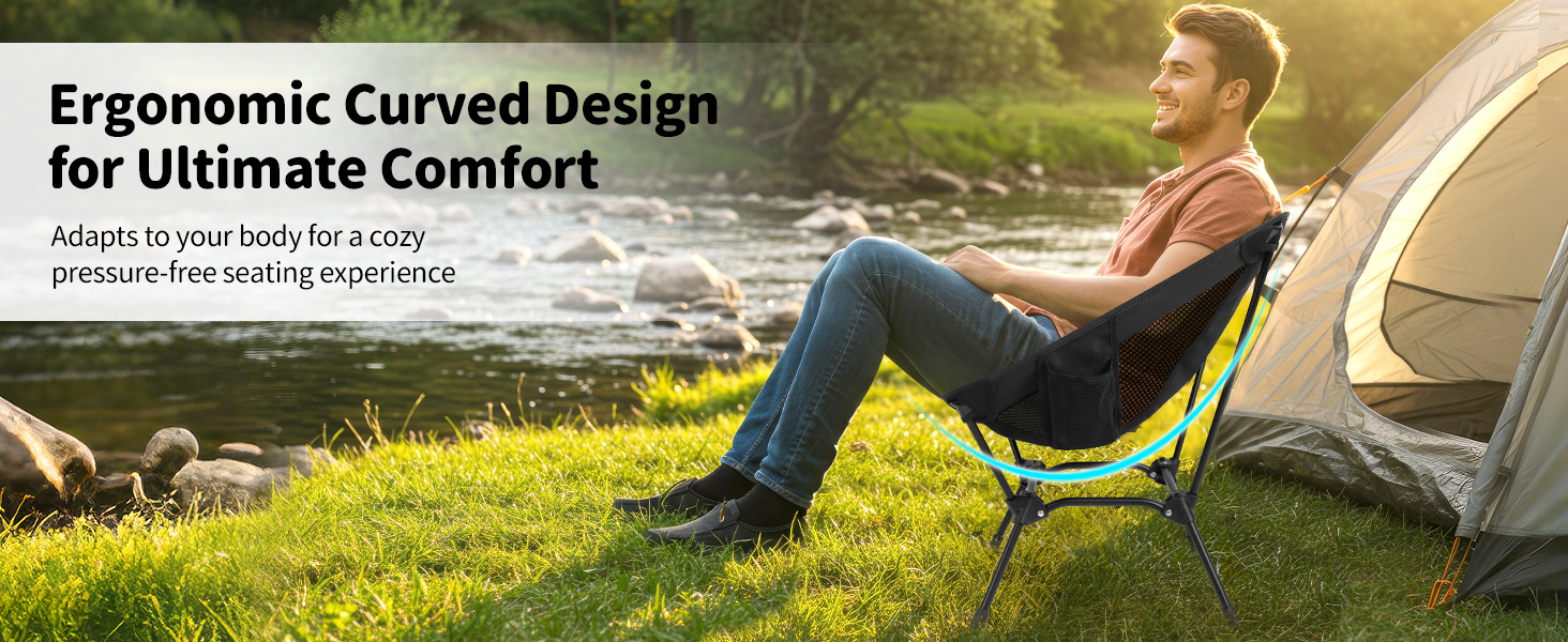Зручний складаний стул для кемпінгу BeLeEv з 2 кишенями, легкий та компактний, для відпочинку на природі, риболовлі, фестивалів, трекінгу та пляжу