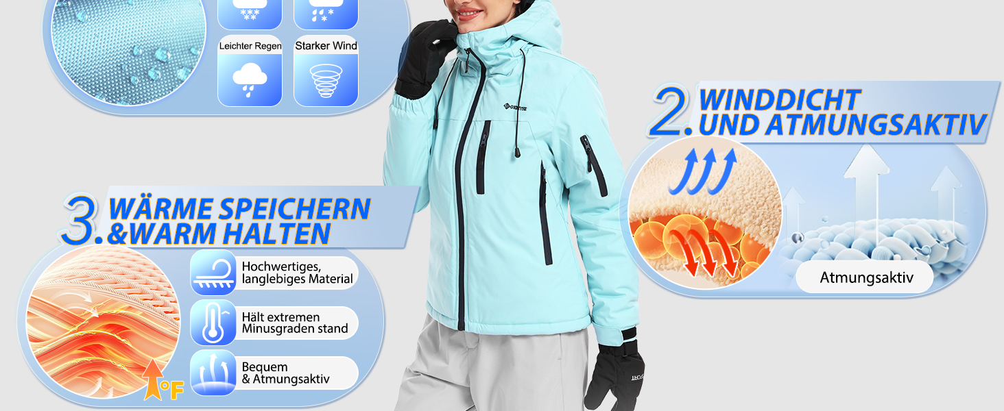 Жіноча лижна куртка GEMYSE з інтегрованими лямками. Тепла зимова куртка, водонепроникна, вітронепроникна та дихаюча. Снігова куртка для активного відпочинку. Колір: L Morgenviolett