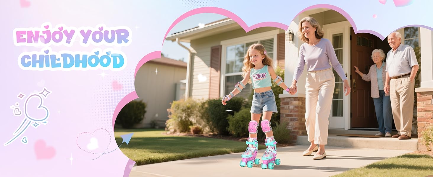 Дитячі ролики Sportneer з захистом, регульовані ролики з 8 світлими колесами, для дівчаток, дітей, підлітків, початківців, для занять в приміщенні та на вулиці, фіолетовий S (EU 30-33)