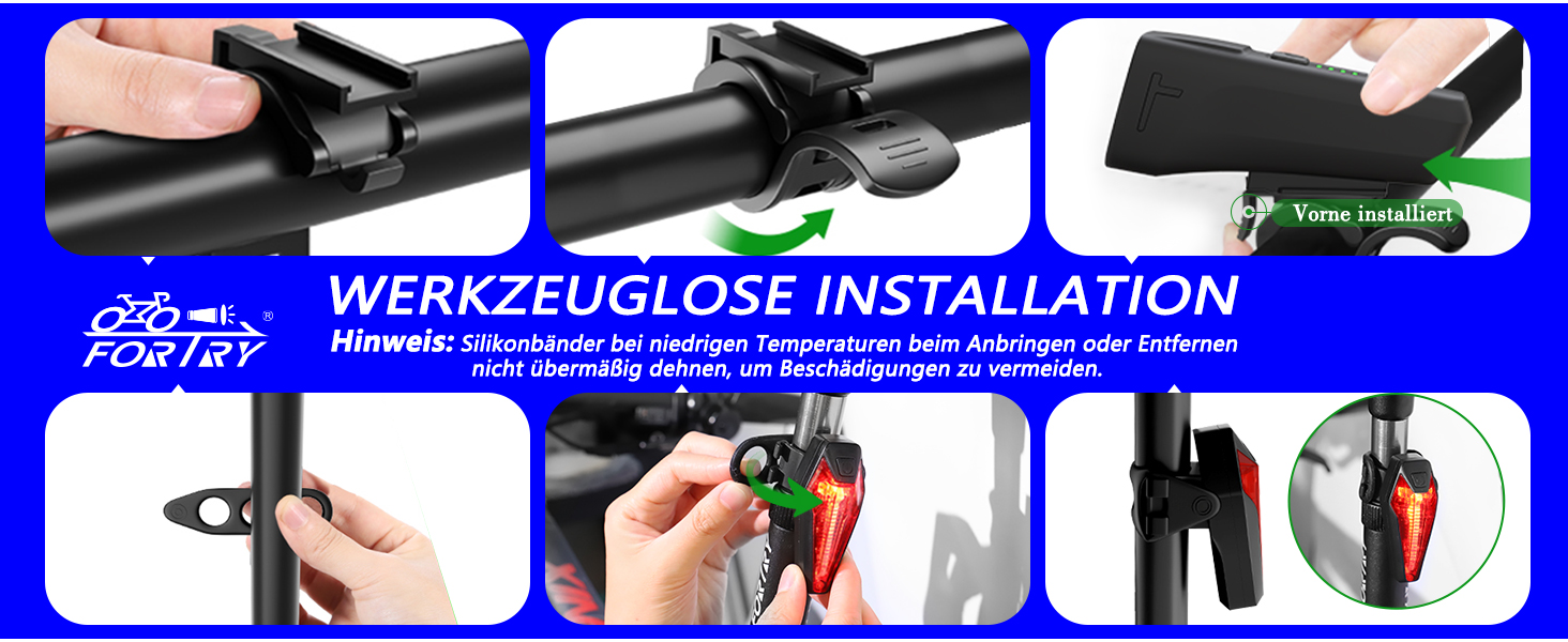 Набір переднього та заднього велоліхтаря USB-C, сертифікований StVZO, водонепроникний IPX5, 60 LUX