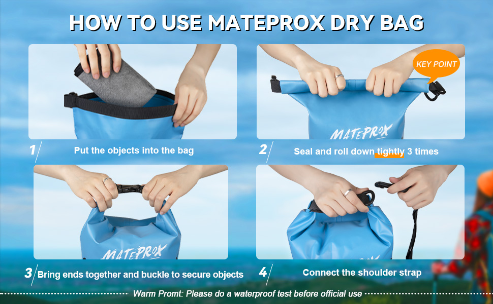 Водонепроникний мішок MATEPROX Dry Bag 5L/10L/20L з ролверхуванням - міцний та довговічний. Ідеально для плавання, катання на човні, рафтингу та кемпінгу. Кольори: блакитний 20L