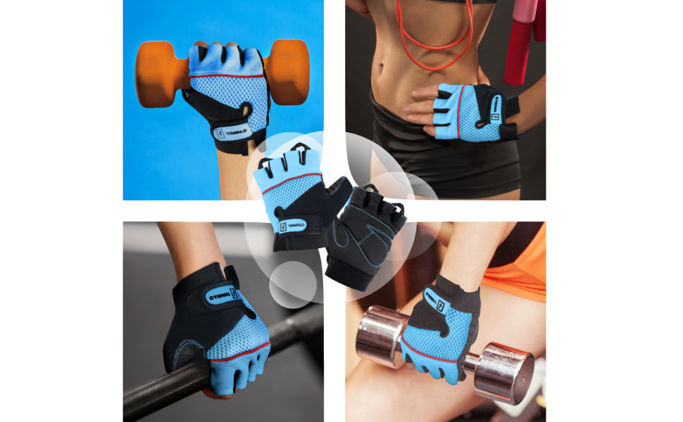 Рукавички для фітнесу жіночі Fitnesshandschuhe, розмір M (16-19 см), шкіра, для силових тренувань (Синьо-Чорно-Червоні)