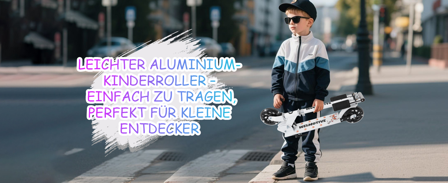 Самокат дитячий Roller 2-колісний, складаний, з LED підсвіткою коліс, регульована висота, чорний, для хлопчиків та дівчаток 3-12 років