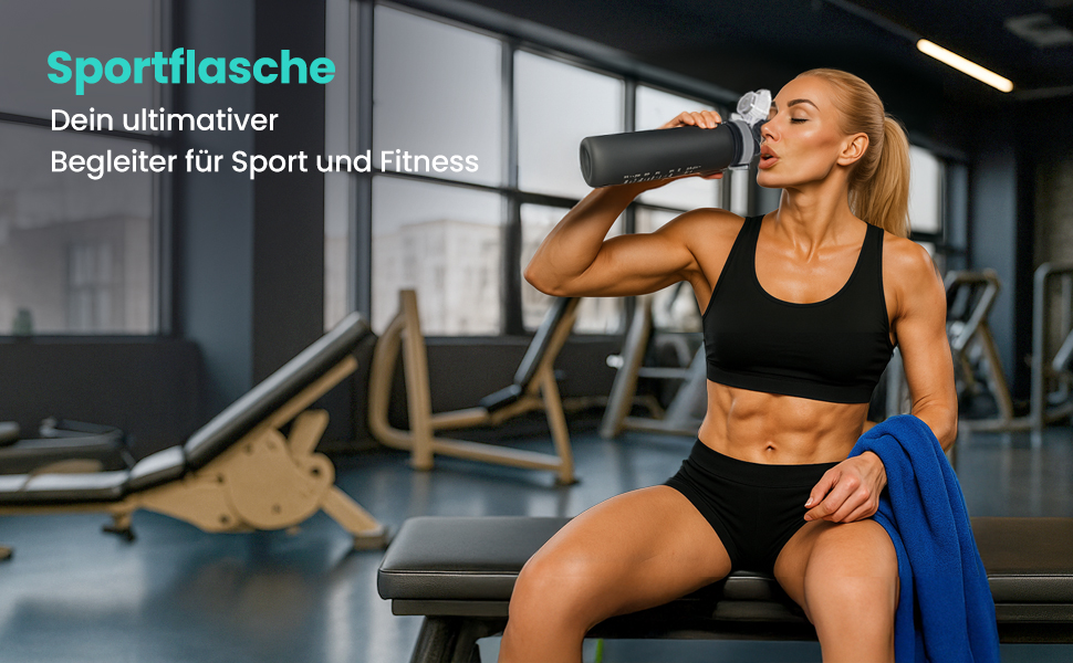 Спортивна пляшка для води 1л з 2-в-1 отвором | Трубочка та пряме пиття | Без BPA, Tritan, витокозахисна | Для спорту, фітнесу, роботи, велоспорту, піших прогулянок, подорожей