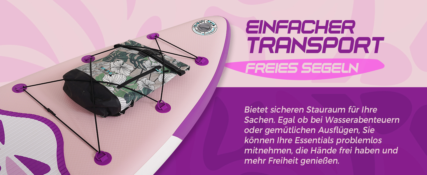 Надувний SUP-борд FunWater 10'6'-11'6' – ідеальний для початківців та сімей, з антиковзким EVA-деком, веслом, насосом та аксесуарами (10'6-TIKI LILA)