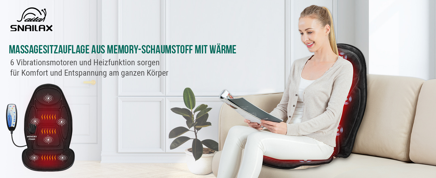 Масажне сидіння Snailax з піною-пам'яттю та підігрівом, масажна подушка з вібрацією для спини та шиї, масажер для спини для дому та офісу, сидіння, подарунок для чоловіків/жінок, чорний