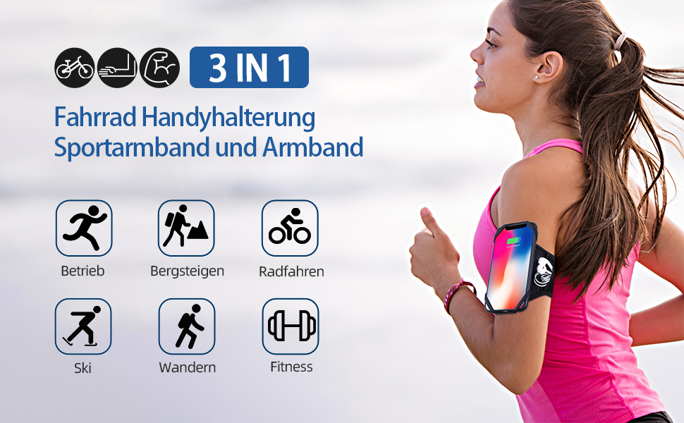 Спортивний браслет для телефону, кріплення на руку для бігу та велосипеда, універсальний тримач для смартфонів 4.5''-7'', 360° обертання, знімний, сумісний з Running, Fahrrad (Чорний - Upgrade)