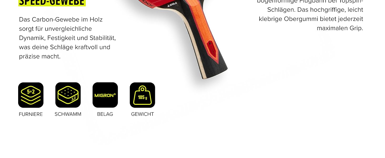 Стіл тенісний, ракетка JOOLA RED Carbon X – High-End з покриттям Micron+ та губкою CLOUDBLAST