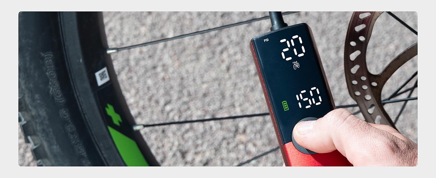 Електрична велосипедна помпа Woowind BP188 з акумулятором, 120-150 PSI, компресор для авто, мотоцикла та велосипеда, сумісна з усіма клапанами