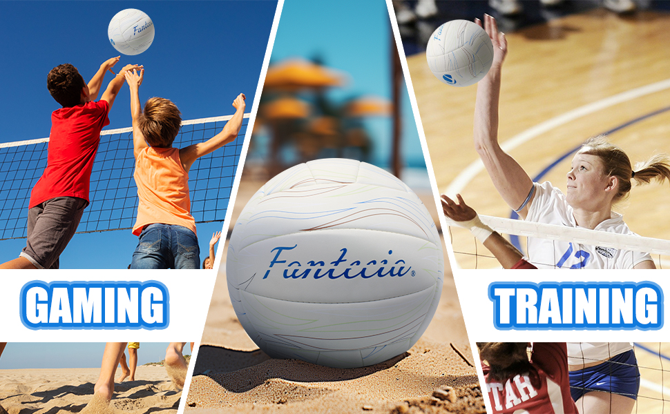 Волейбольний м'яч Fantecia, розмір 5, шкіряний Soft-Touch, білий, з насосом, для гри в приміщенні, на вулиці, в басейні, на пляжі та в саду