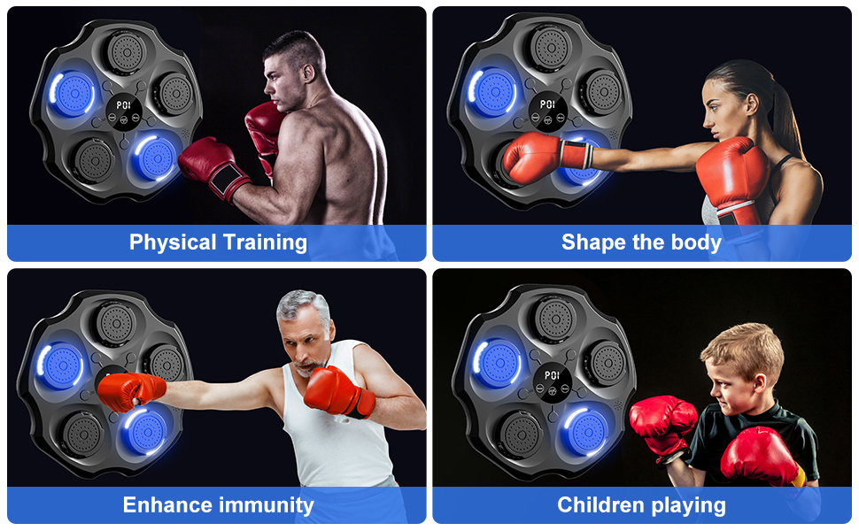 Музична боксерська машина, інтелектуальна електронна боксерська машина, що монтується на стіну зі світлодіодним світлом, електронна боксерська машина з Bluetooth з боксерськими рукавичками в приміщенні, діти/дорослі