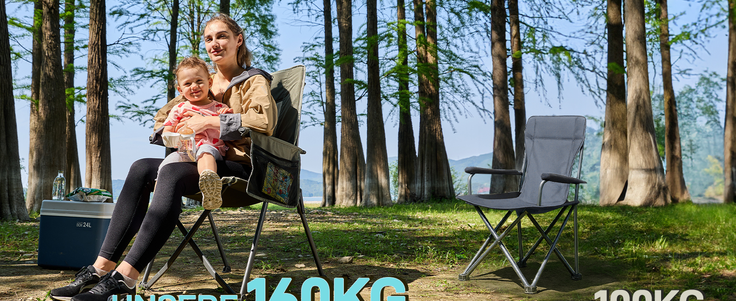Крісло для кемпінгу Ever Advanced: регульована спинка, 160 кг, з кишенею та тримачем для напоїв, для риболовлі, кемпінгу, саду, балкону