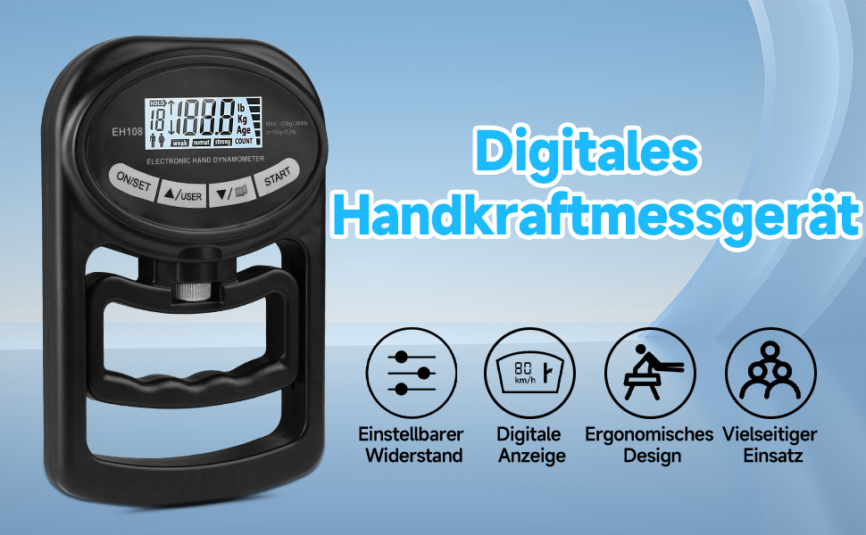 Електронний динамометр для вимірювання сили хвата, USB, 180 кг