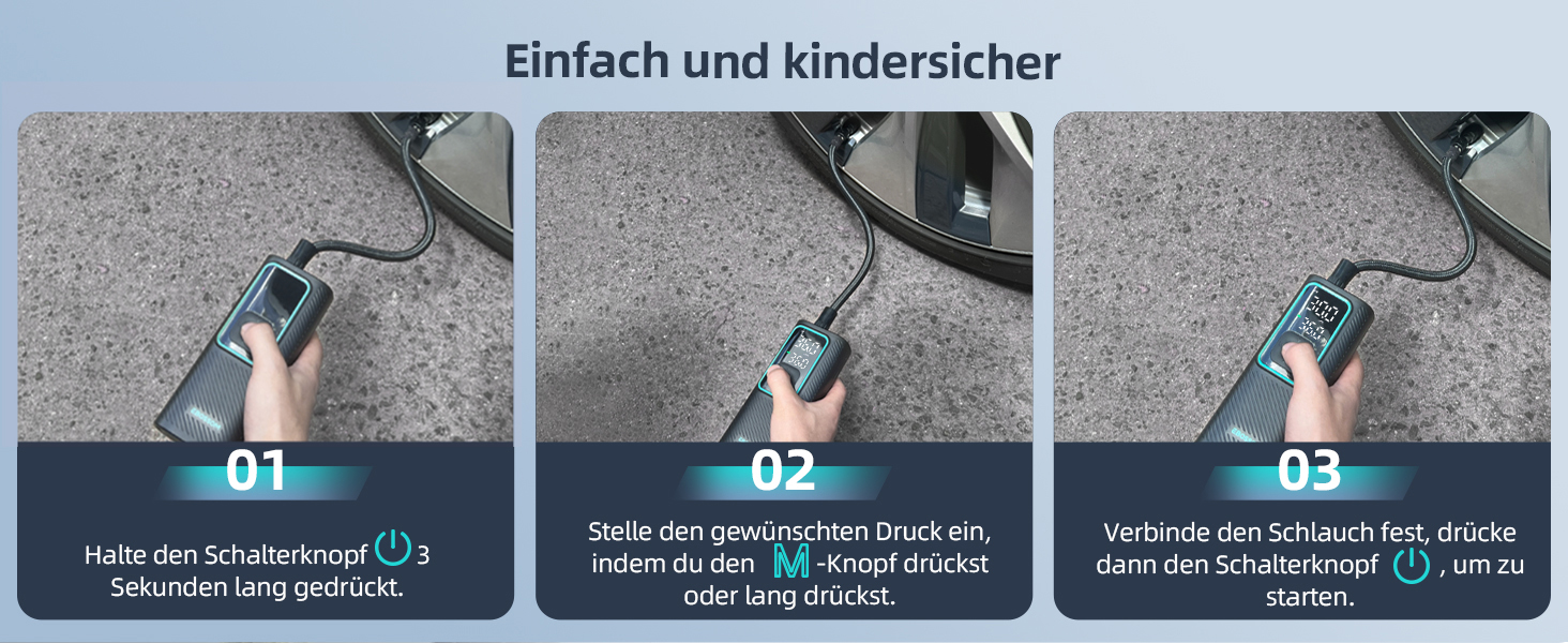 Електрична повітряна помпа 10.3 Bar з акумулятором, компресор Mini 6000mAh & 12V DC, портативна помпа для авто, мотоцикла, велосипеда з LED-підсвічуванням та автоматичним відключенням, блакитна I7