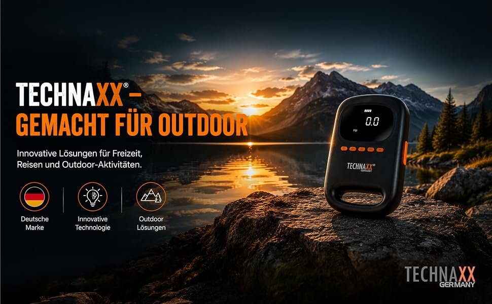 Електричний акумуляторний насос Technaxx SUP 20 PSI для сапбордів, каяків та човнів, з цифровим дисплеєм та Powerbank 7500 mAh, 6 насадок, TX-266