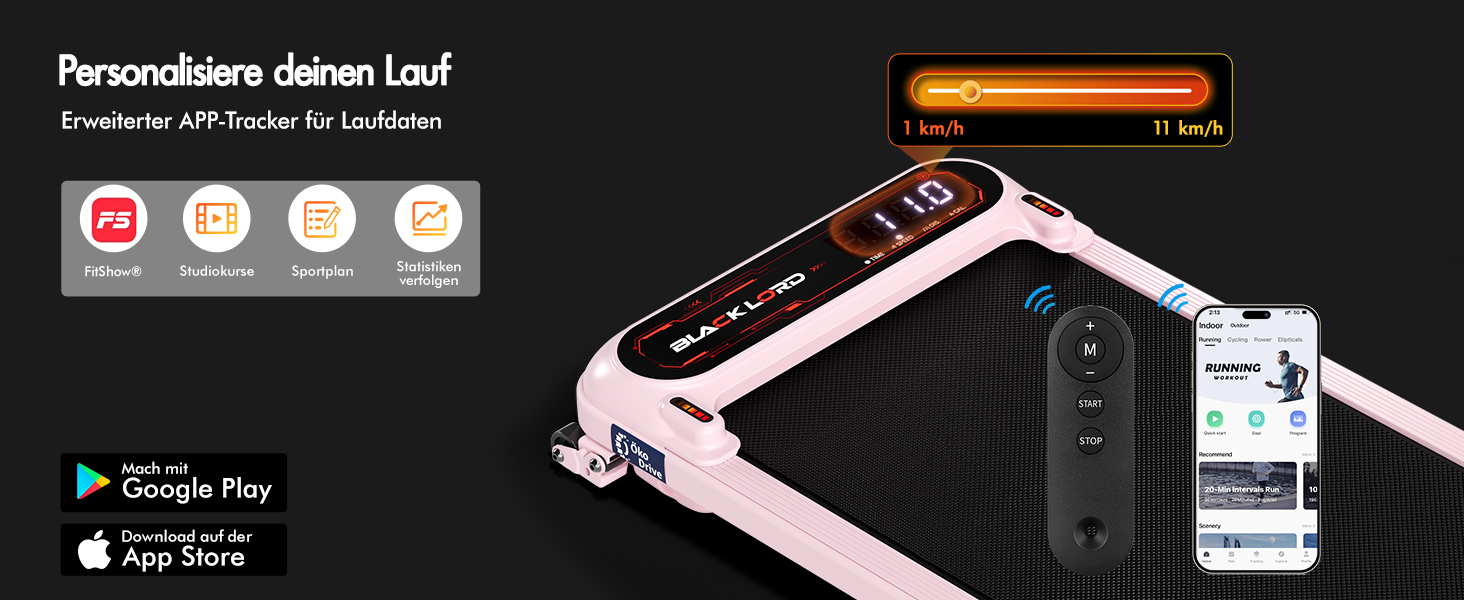 Біговий тренажер BLACK LORD X7 з мотором 3.0PS, Bluetooth, нахил 3 рівні, LED дисплей, пульт керування, рожевий
