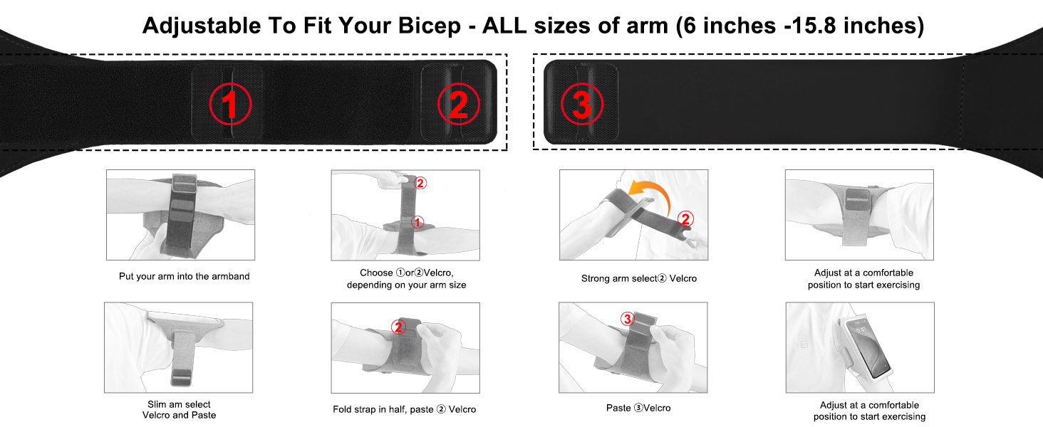 Спортивний браслет на руку для бігу з відділенням для телефону та ключей, чорний. Сумісний з iPhone 17/16/15/14/13/12/11 Pro Max/Plus. Оновлена модель, до 6.9 дюймів.