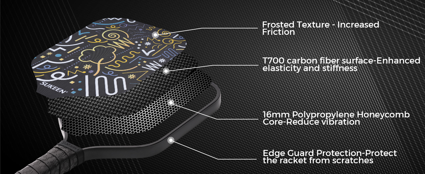 Весло Sukeen Pickleball T700 Carbon, 16 мм стільниковий сердечник, контроль