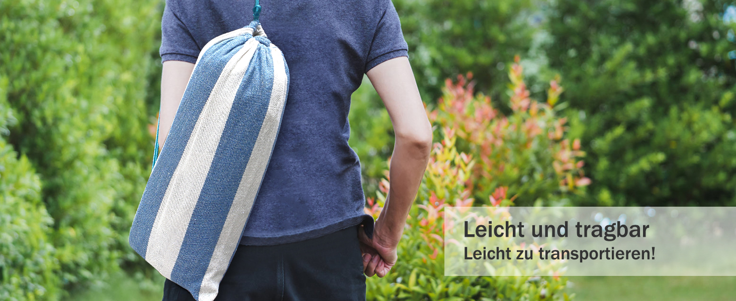 Гамак для відпочинку на відкритому повітрі: кемпінговий гамак з дерев'яною перекладиною, ременями та сумкою. Підходить для дому, балкону, тераси, саду, подорожей з рюкзаком. Колір: блакитний