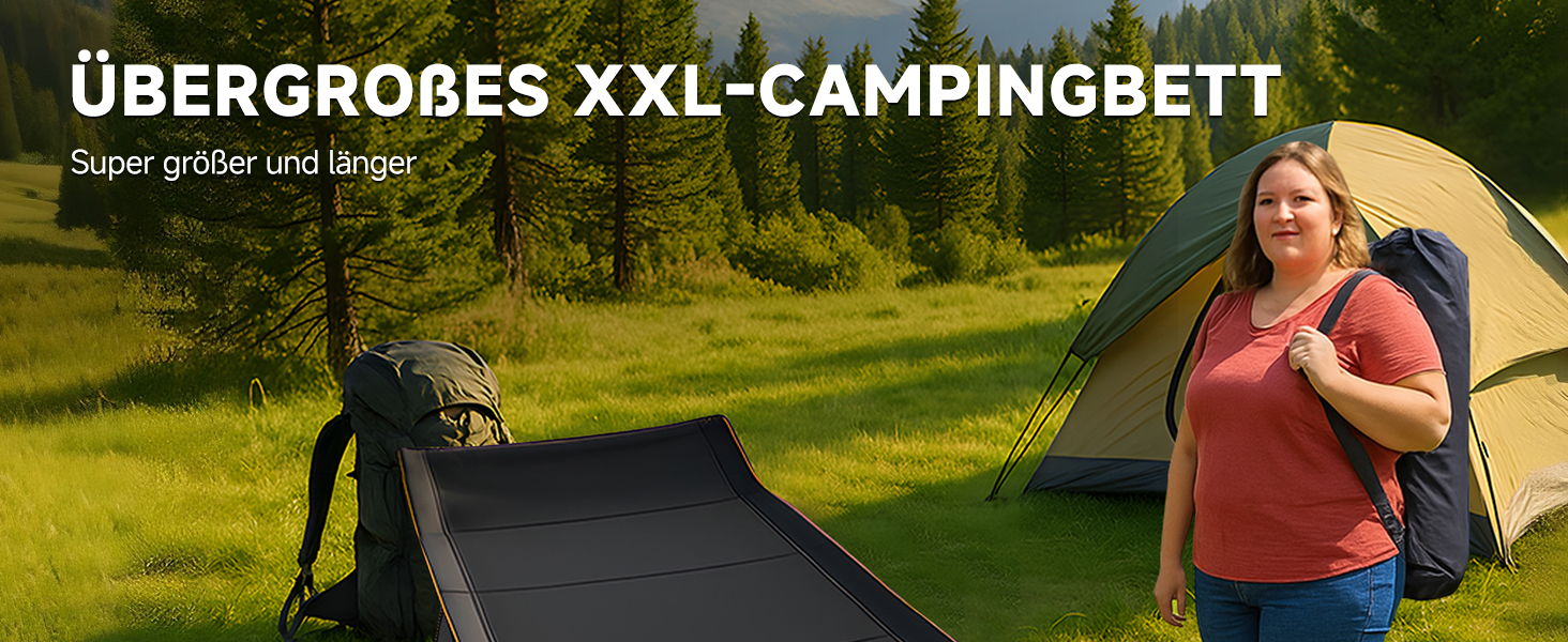 Розкладне ліжко ZIKEBTUY з матрацом, 200 кг, для кемпінгу та відпочинку, 190x71x36 см, з сумкою, сірий/чорний XL