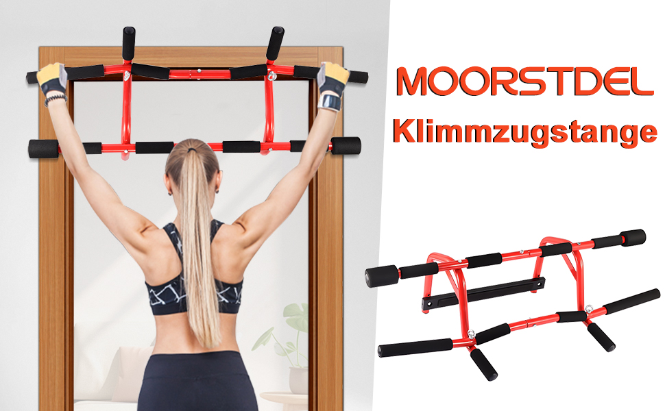 Кімнатна турнік Moorstdel для дверей, без свердління, з різними кутами хвата, чорний/червоний