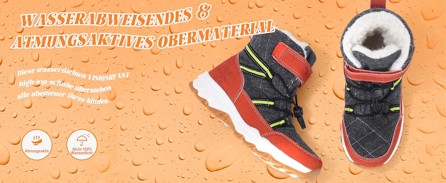 Зимові черевики Visionreast для дівчаток та хлопчиків. Теплі зимові черевики з ворсовим утеплювачем, водонепроникні, для туризму та активного відпочинку. Чорні, розмір 40 EU.