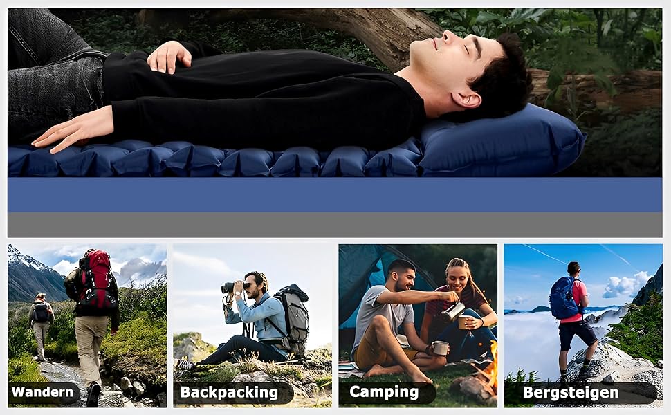 Каремат Amtake самонадувний, 10 см, для кемпінгу, туристичний, ультралегкий, з насосом, водонепроникний, для відпочинку на природі, пікніків, пляжу, блакитний