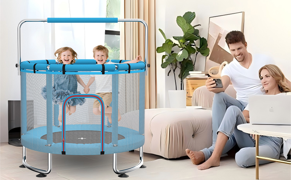 Дитячий батут з сіткою безпеки, регульованою перекладиною та гойдалкою, для хлопчиків та дівчаток 3-6 років (Рожевий)