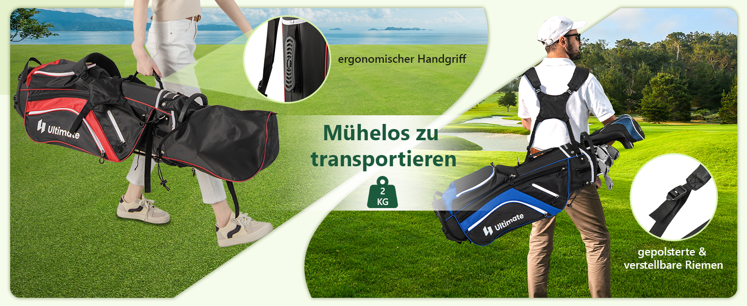 GYMAX Гольф-сумка-стійка, переносима, з 14 відділеннями та 6 кишенями, з капюшоном від дощу та ручкою для перенесення, для чоловіків та жінок, сірого кольору