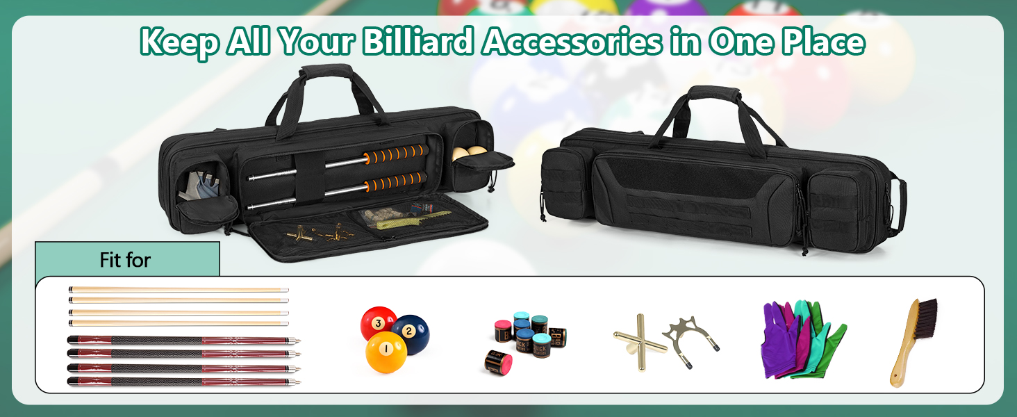 Чохол для більярдних київ: вміщує до 4 частин (київ, насадки) з ручкою та регульованим плечовим ременем (Чорний)