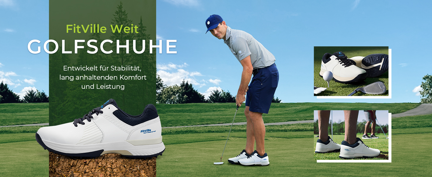 Чоловічі гольф-туфлі FitVille SpeedEx V4: широкі, зручні, дихаючі, для гольфу та спорту, розмір 40-49, сірі, білі, темно-сині