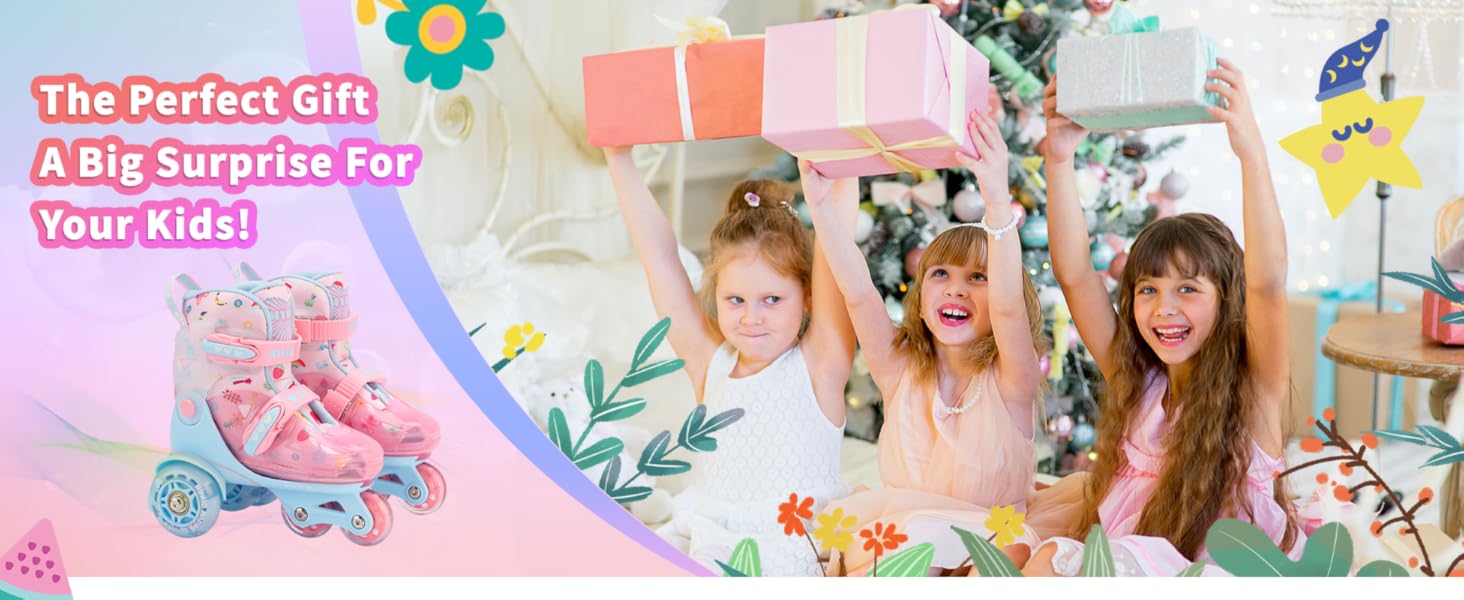 Дитячі ролики для дівчаток, 4 розміри, регульовані, безпечні, дихаюче матеріалу, легкі, для початківців (fruit, XS: 25-27.5 EU)