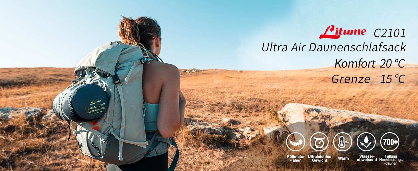 Спальник Litume Ultra Kompakt пуховий для літа та 3 сезонів, 700+ Fill Power, ультралегкий мумія, для туризму, подорожей, кемпінгу, 15°C