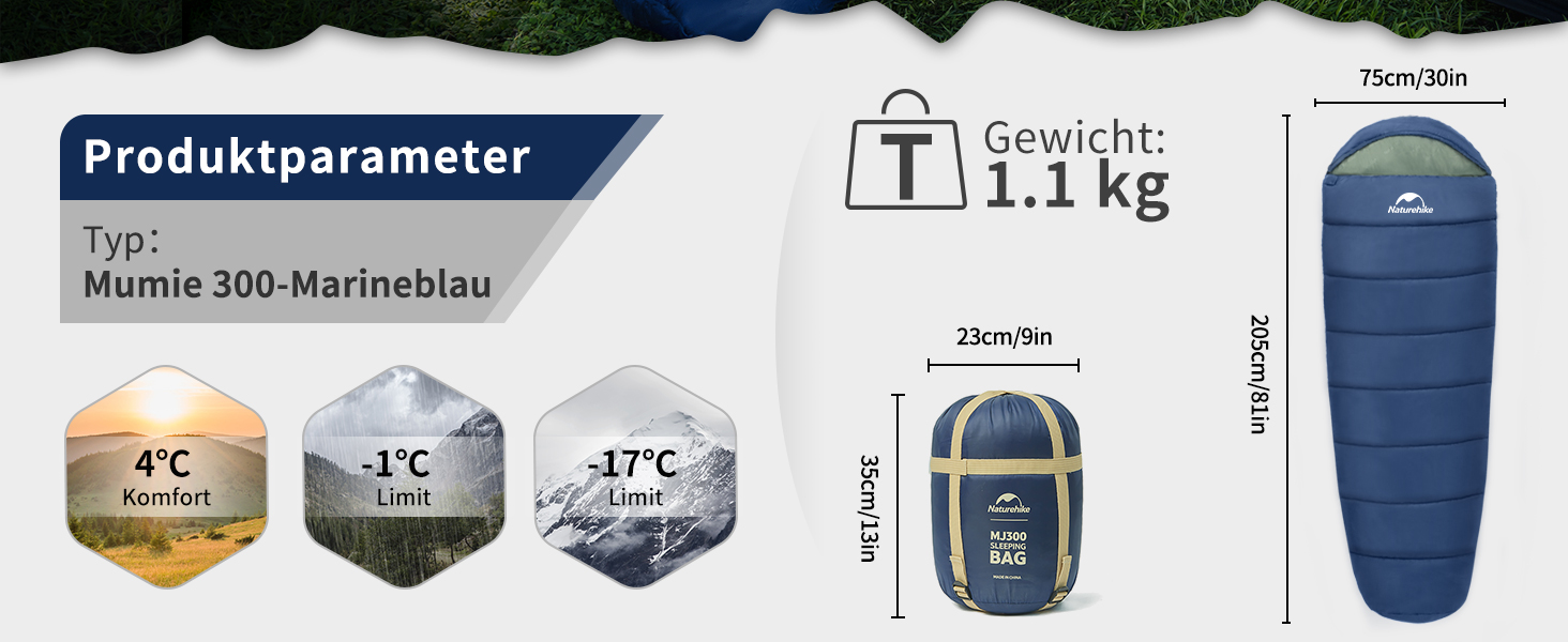 Спальний мішок Naturehike Mumienschlafsack: бавовняний, 300/600 GSM, зимовий, для дорослих та дітей, 4°C, водонепроникний, ультралегкий, компактний